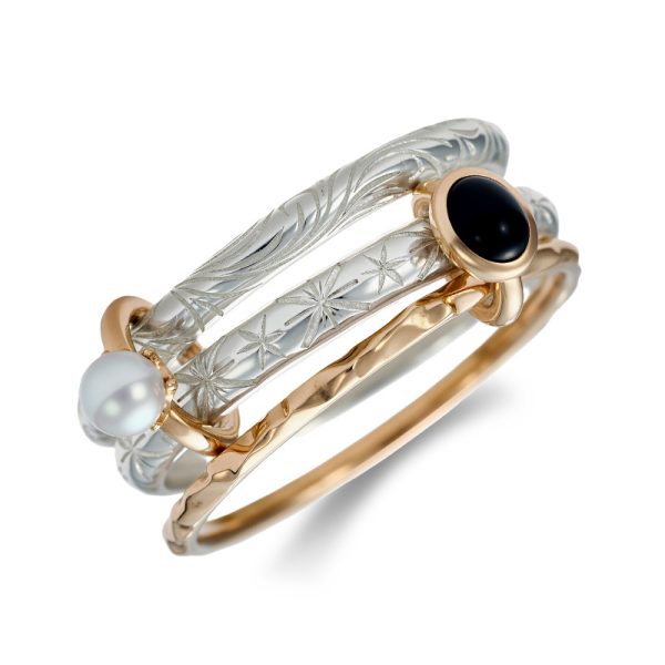 black agate triple band s925 sterling silver french vintage ring 021(13)