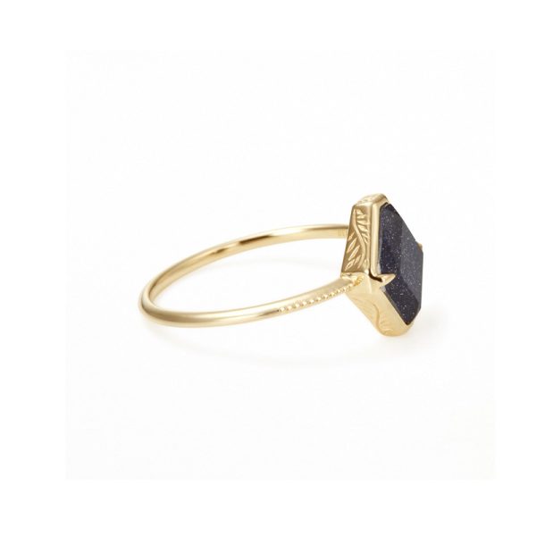 Blue Goldstone Hexagon Ring in S925 Sterling Silver | Sparkling Crystal Ring for Confidence & Ambition