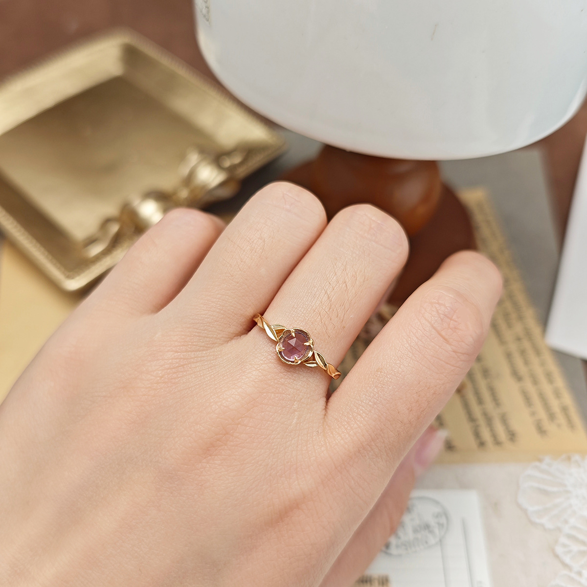 natural amethyst floral leaf ring s925 14k gold plated healing crystal (2) natural amethyst floral leaf ring s925 14k gold plated healing crystal (2)