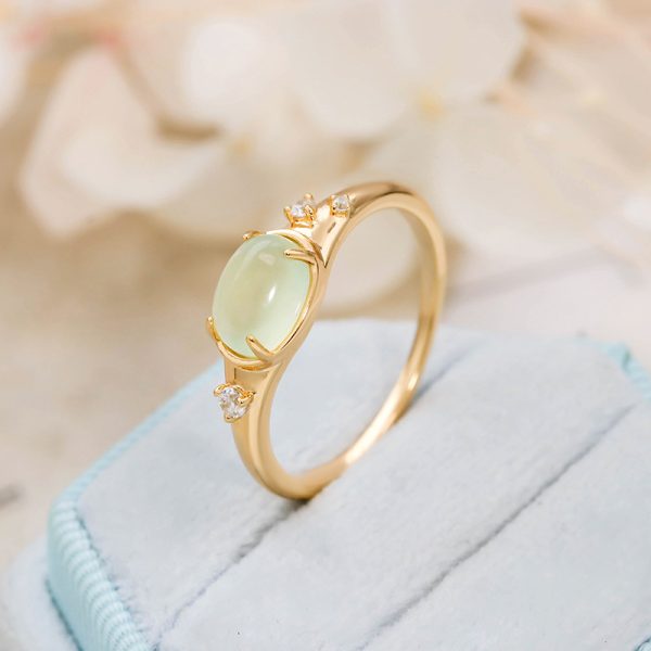 Natural Golden Prehnite Ring in S925 Sterling Silver with 14K Gold Plating | Soft Green Healing Crystal Jewelry for Calm & Renewal