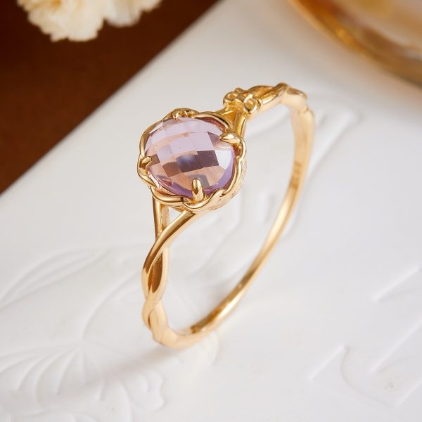 Natural Rose Cut Amethyst Ring in S925 Sterling Silver with 14K Gold Plating | Elegant Purple Crystal Jewelry for Feminine Energy & Intuition
