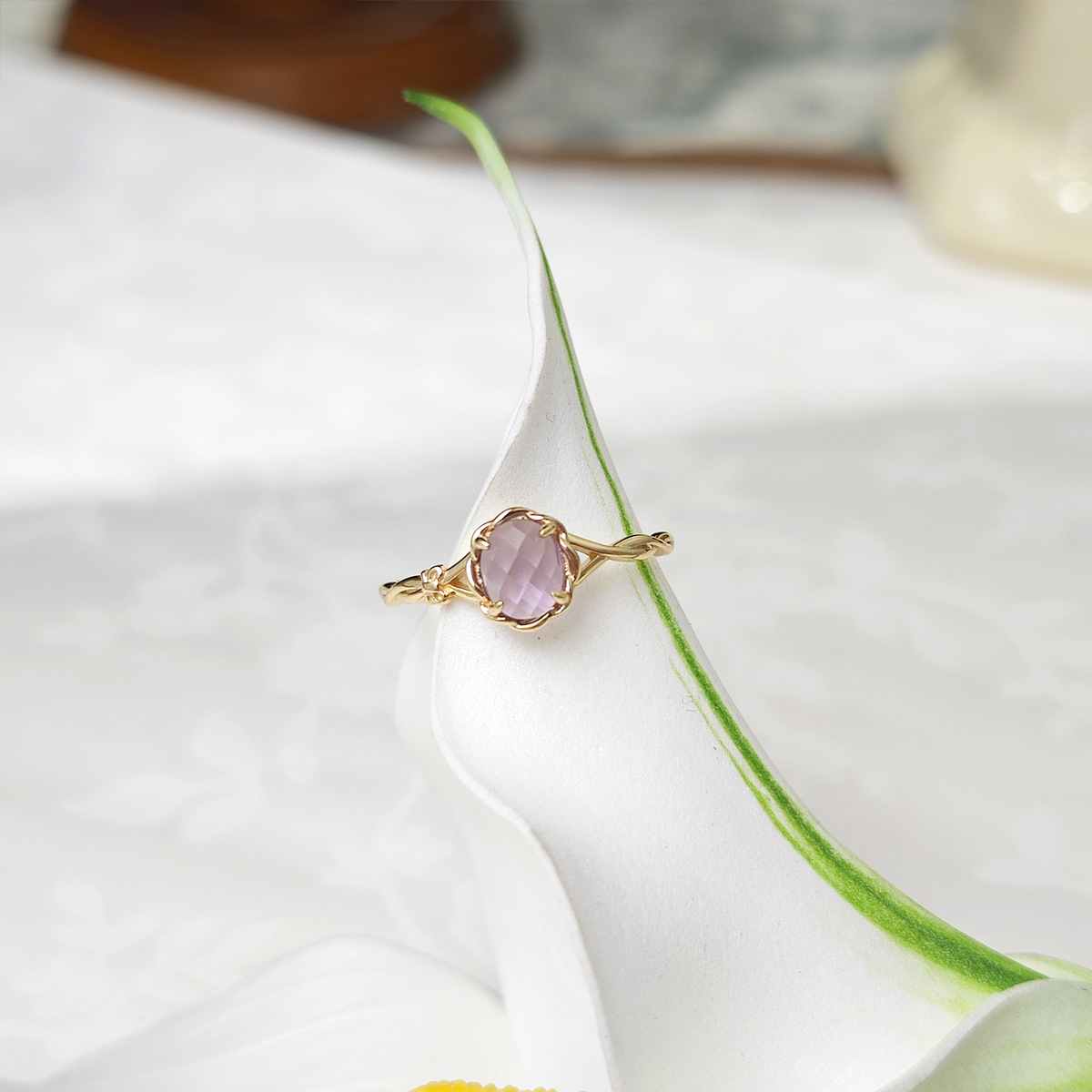 natural rose cut amethyst s925 14k gold ring elegant purple crystal (5) natural rose cut amethyst s925 14k gold ring elegant purple crystal (5)