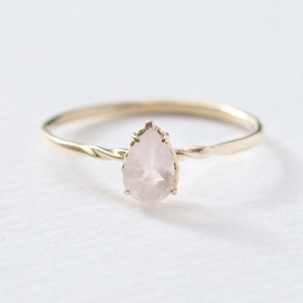 Natural Rose Quartz Teardrop Ring in S925 Sterling Silver with 14K Gold Plating | Feminine Energy & Love Healing Crystal Ring